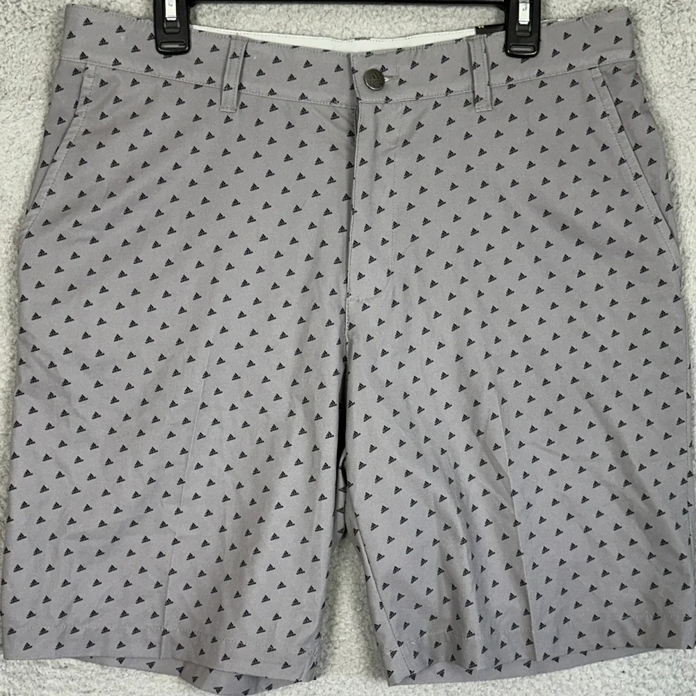 NEW Adidas Ultimate365 Shorts Mens 34 Grey Golf Allover Logo Print Chino Stretch